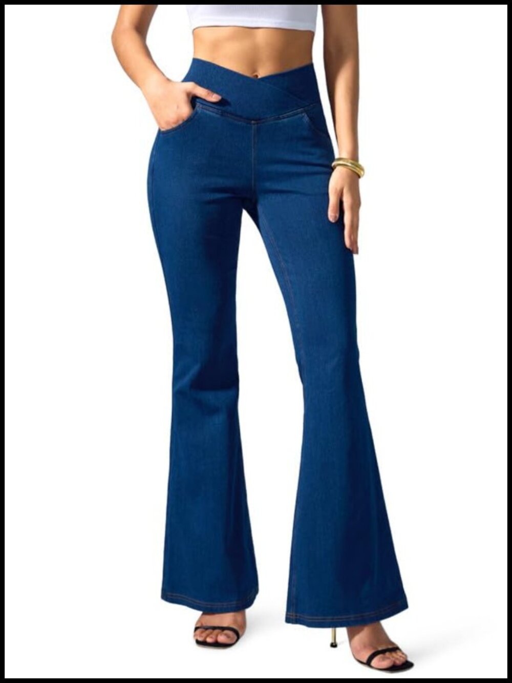 High Rise Flare Jeans Stretchy Bell Bottom Pull On Women's Denim